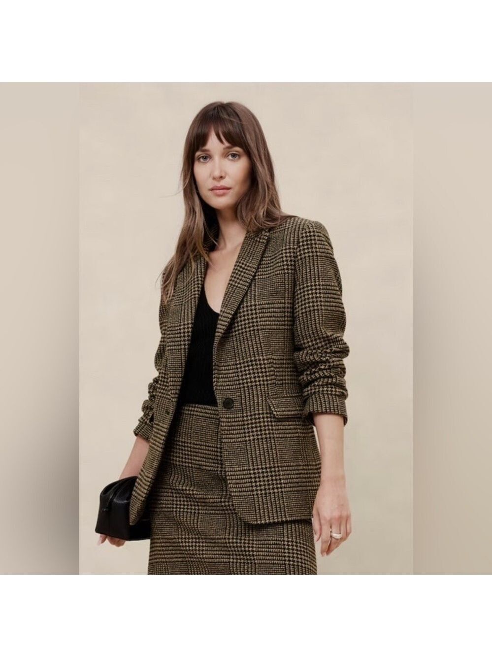 Banana Republic Plaid Wool-Blend Career Office Siren Boardroom Chic Blazer Coat